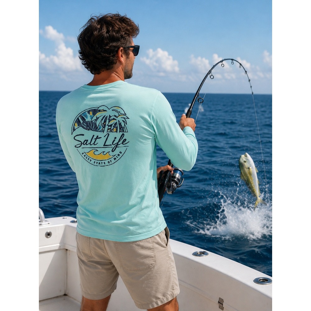 NWT Salt Life Performance Shirt Medium UVAPOR Long Sleeve Salty State #1323